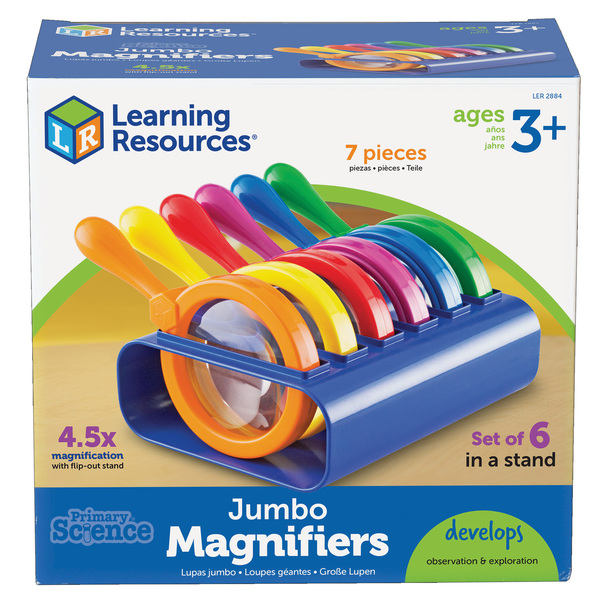 Learning Resources Primary Science Jumbo Magnifiers, Set of 6 in stand 2884